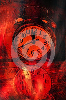 Fineart burning clock design on textured abstract backround