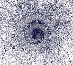 Finely structured network as in technology or biology, the Internet or neural connections