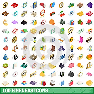 100 fineness icons set, isometric 3d style