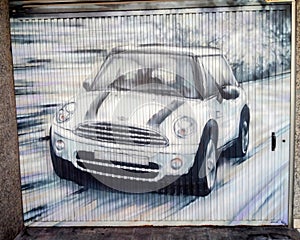 Finest Garage Art From Alicante Spain : Classic Back And White Mini Car