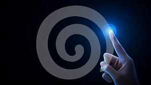 Finger activating a digital interface button, exploring user interaction with technology and seamless control
