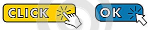 Finger of arrow icon clicking or pointing at bar with text, can be used as website button