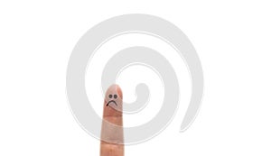Finger art, angry face painted isolated on white background space for text