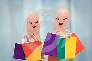 Finger art of a Happy friends with shopping bags