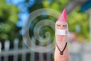 Finger art of women celebrates birthday. Concept of lonely person