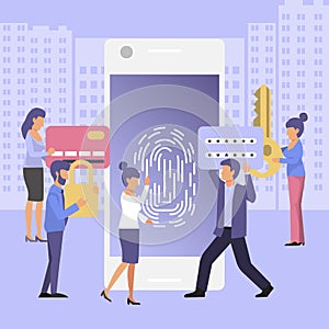 Finger Authentication, Fingerprint screening security system, fraud detection, Biometric access control, Vector