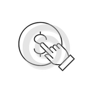 Finger click the coin, button press, finger touch on money lineal icon. Finance, payment, invest finance symbol design.