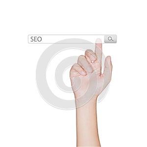 Finger click on search toolbar isolated white background