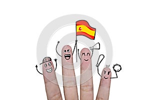 Finger concept cheer up team football with holds up flag Spain.