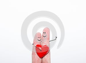 Finger couple dreaming of romantic love at valentine`s day