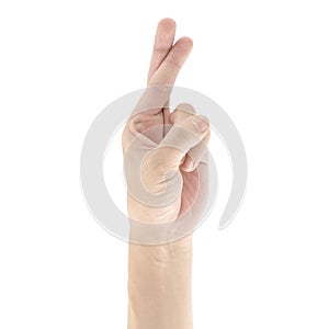 Finger cross hand gesture isolated on white background, Clipping path Included.