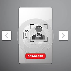 finger, fingerprint, recognition, scan, scanning Glyph Icon in Carousal Pagination Slider Design & Red Download Button