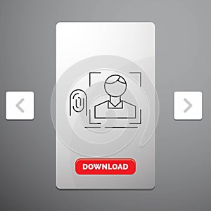 finger, fingerprint, recognition, scan, scanning Line Icon in Carousal Pagination Slider Design & Red Download Button