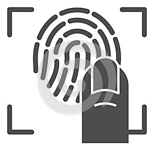 Finger and fingerprint solid icon. Print scanner vector illustration isolated on white. Biometric protection glyph style