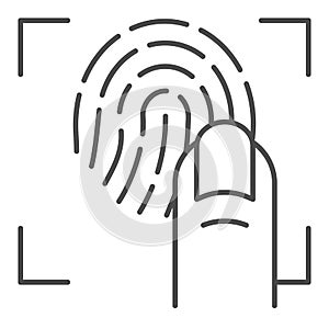 Finger and fingerprint thin line icon. Print scanner vector illustration isolated on white. Biometric protection outline