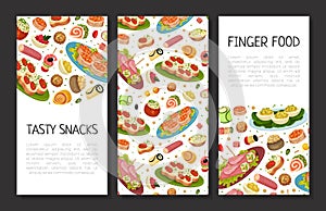 Finger Food Buffet Design with Different Snacks and Appetizers Vector Template