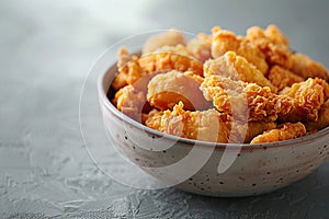 Finger food A dish of deepfried chicken nuggets on a table