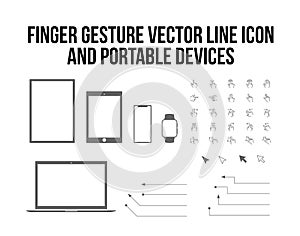 Finger gesture touch, mobile, tablet, laptop, computer icon set