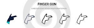 Finger gun icon in filled, thin line, outline and stroke style. Vector illustration of two colored and black finger gun vector