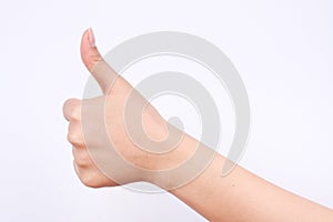 Finger hand girl symbols the concept like and best excellent good button on white background