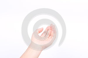 Finger hand girl symbols isolated concept open hands of giving pray and May god bless you on white background