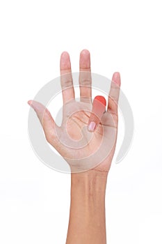 Finger injury.Hand of female trigger finger