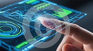 Finger Touching Futuristic Interface, Technology Concept, Digital Display