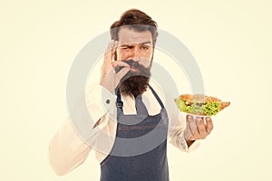 Finger licking good. Bearded man enjoy food taste. Cook chef taste cooked dish. Taste testing. Meals that cater to every