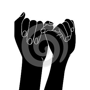 Finger locked pinky promise, promise gesture, the silhouette of people for friendship day. hand-drawn character illustration of