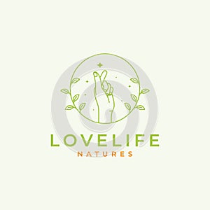 Finger love leaf logo design