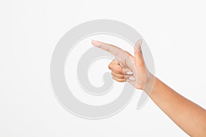 Finger point isolated white background. afro american hand. Mock up. Copy space. Template. Blank.