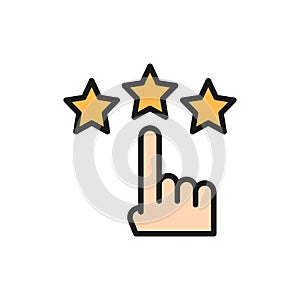 Finger point to stars, customer review, feedback flat color line icon.