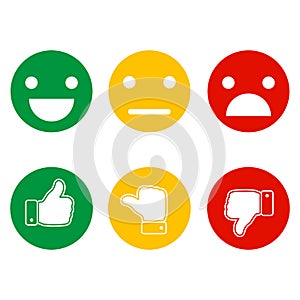 Finger pointer and smileys of emotions on a white background.