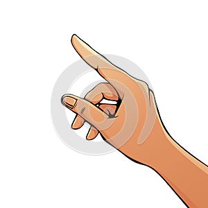 Finger pointing female hand.