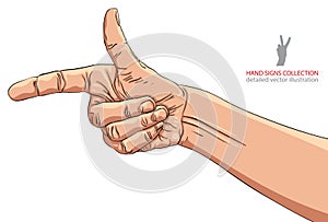 Finger pointing hand, detailed vector illustration, hand sign.