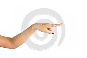 Finger Pointing Hand gesture of a young woman