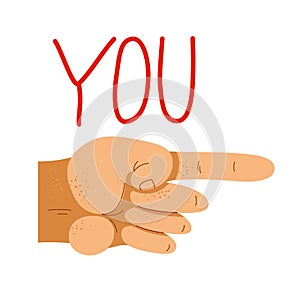 Finger pointing hand with You word vector illustration, hey you, we need you, hiring employee.