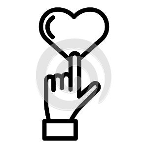 Finger pointing heart icon, outline style