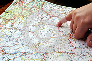 Finger pointing navigation travel map