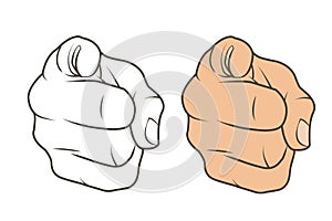 A finger pointing at you or the audience from the front. - vector