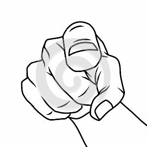 Finger pointing at you line art or out line illustration isolated white background