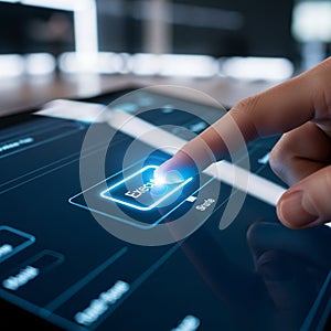Elements on the screen include various icons and text in a sleek,