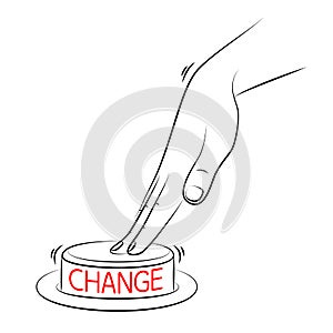 Finger presses CHANGE button. Personal development and career growth. Concept of change management