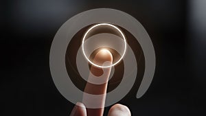 Finger Touching Glowing Circle, Technology Concept, Dark Background
