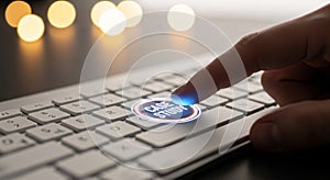 Finger Pressing 'Case Study' Button on Keyboard for Research and Analysis