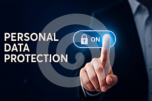 Finger pressing on a digital button for personal data protection and security