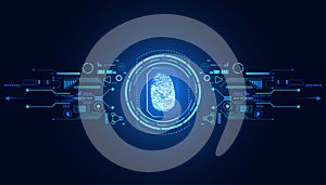 finger print On a blue background, digital background, hi-tech, hud, interface, modern blue abstract concept, fingerprint scanning