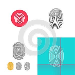 Finger print or fingerprint icon line outline button and doodle style set vector flat cartoon illustration, thumbprint