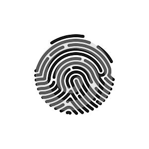 Finger print flat scan. Circle Fingerprint icon design for application. Vector illustration isolated on white background