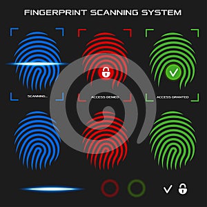Finger print scanning system. Vector illustration.